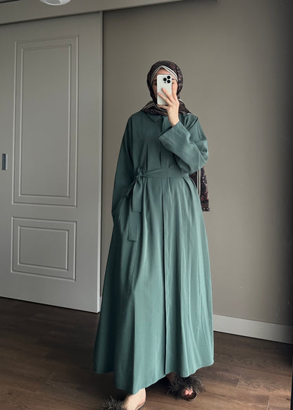 KUŞAKLI GÖMLEK ELBİSE NEFTİ YEŞİL