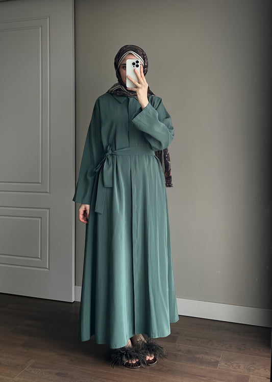 KUŞAKLI GÖMLEK ELBİSE NEFTİ YEŞİL