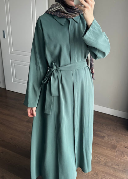 KUŞAKLI GÖMLEK ELBİSE NEFTİ YEŞİL