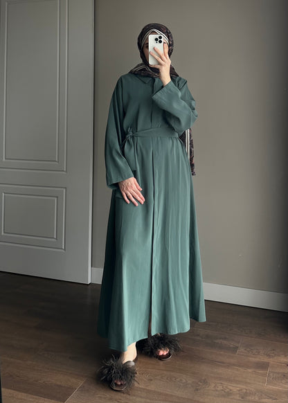 KUŞAKLI GÖMLEK ELBİSE NEFTİ YEŞİL