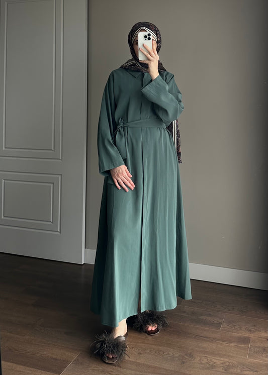 KUŞAKLI GÖMLEK ELBİSE NEFTİ YEŞİL