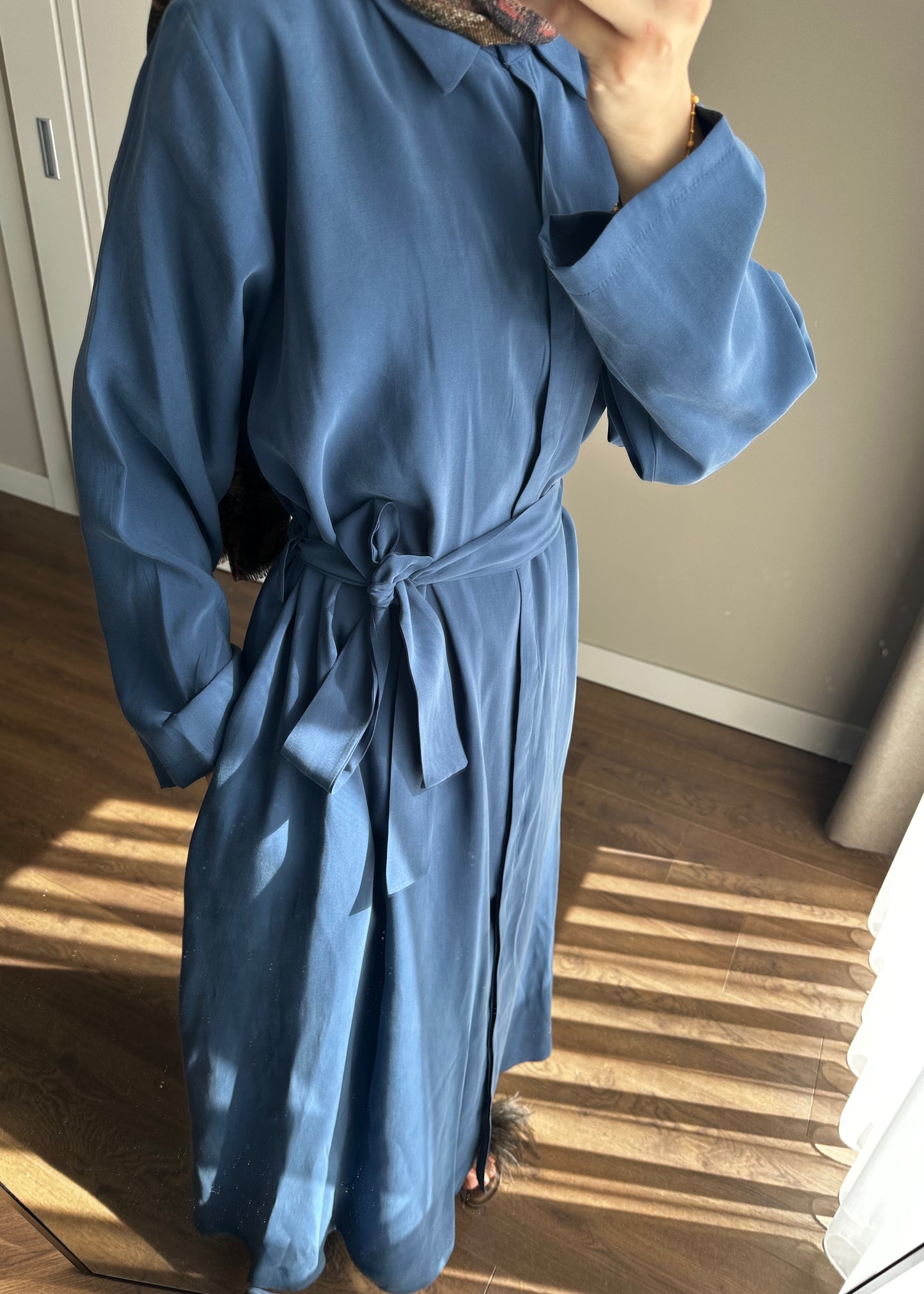 KUŞAKLI GÖMLEK ELBİSE LACİVERT