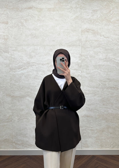 KEMERLİ OVERSIZE ASTARLI CEKET ACI KAHVE