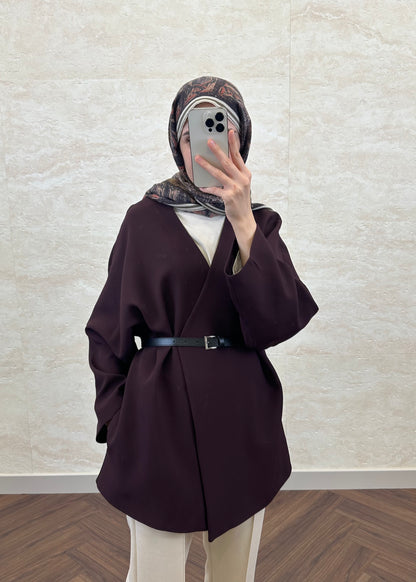KEMERLİ OVERSIZE ASTARLI CEKET BORDO