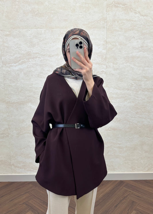 KEMERLİ OVERSIZE ASTARLI CEKET BORDO