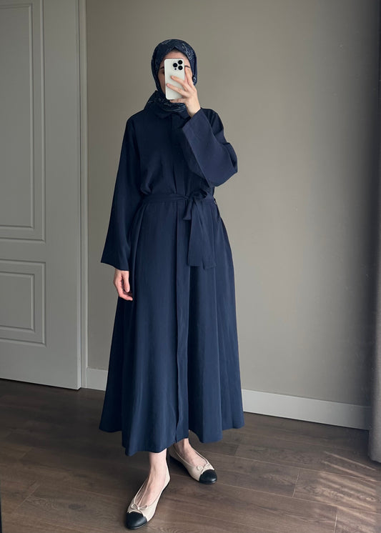 KUŞAKLI GÖMLEK ELBİSE LACİVERT