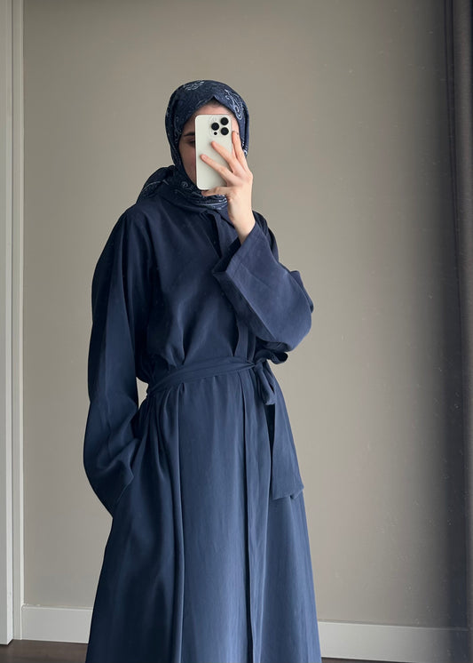 KUŞAKLI GÖMLEK ELBİSE LACİVERT