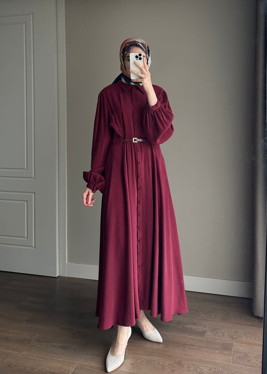 MODAL İPEKSİ ELBİSE BORDO