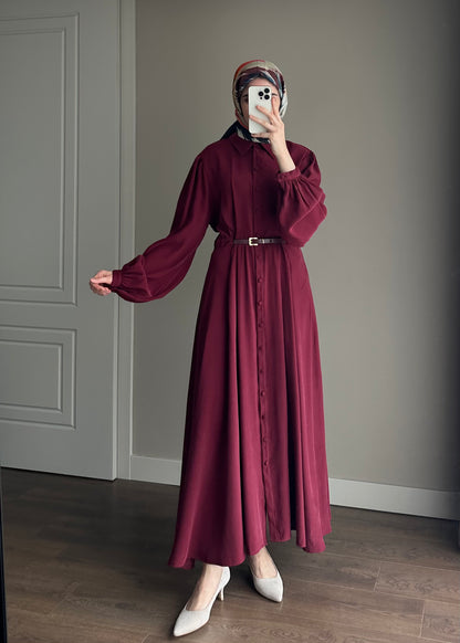 MODAL İPEKSİ ELBİSE BORDO