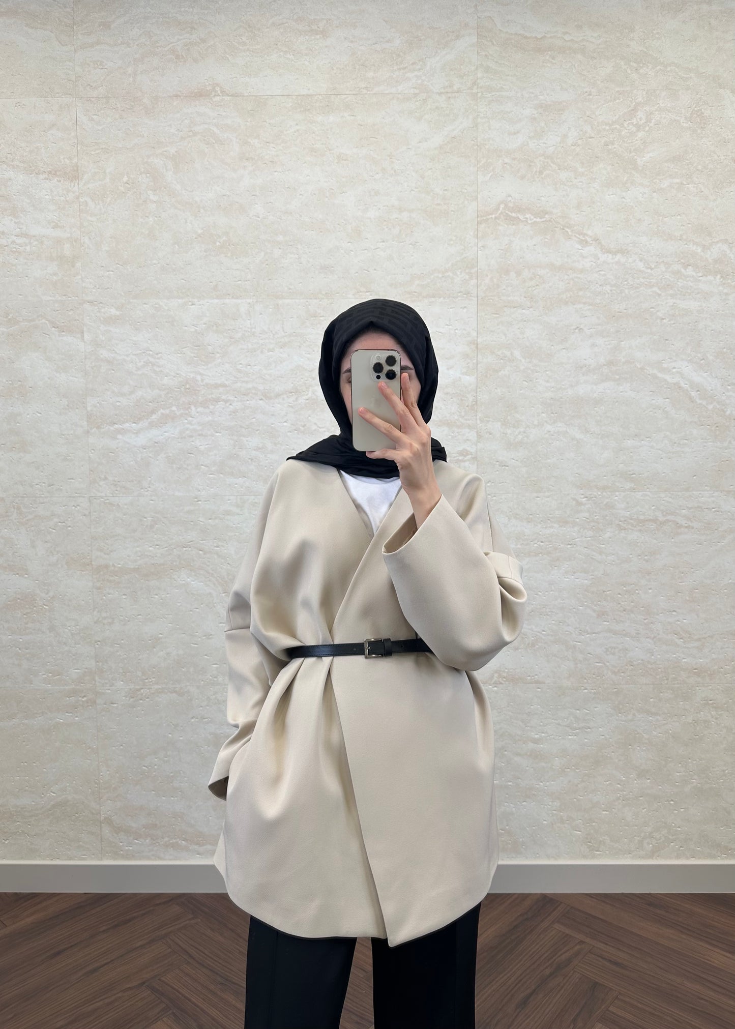 KEMERLİ OVERSIZE ASTARLI CEKET TAŞ