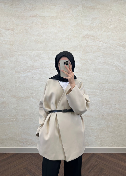 KEMERLİ OVERSIZE ASTARLI CEKET TAŞ