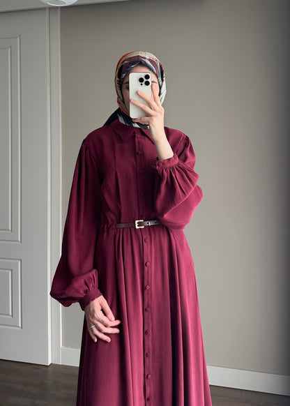 MODAL İPEKSİ ELBİSE BORDO