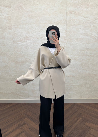 KEMERLİ OVERSIZE ASTARLI CEKET TAŞ