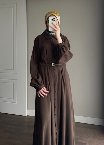 MODAL İPEKSİ ELBİSE ACI KAHVE