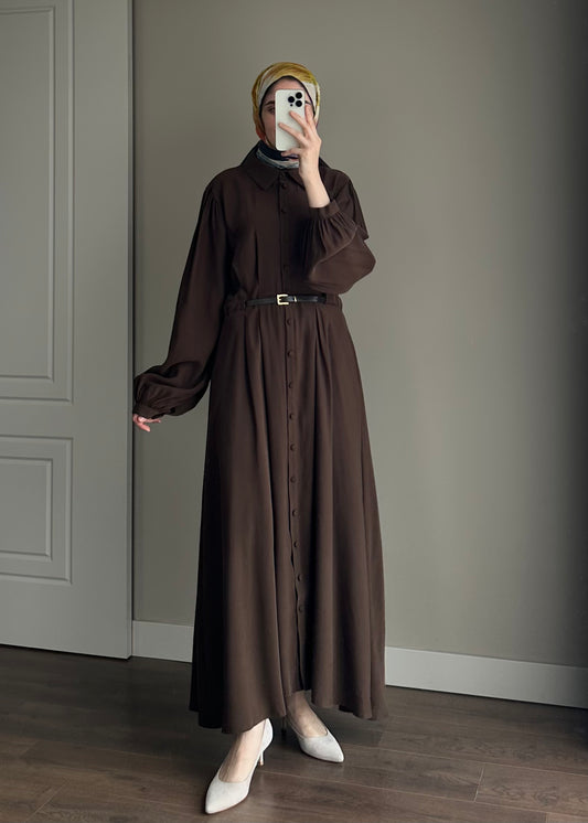 MODAL İPEKSİ ELBİSE ACI KAHVE