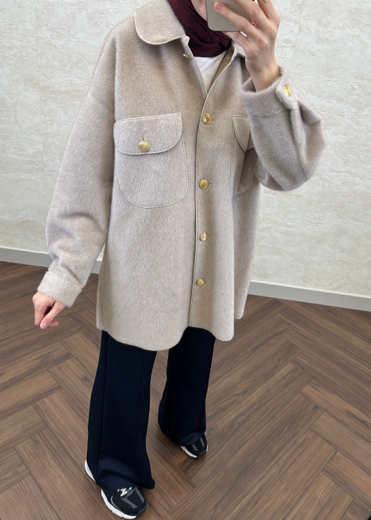 OVERSIZE TAY TÜYÜ CEKET BEJ