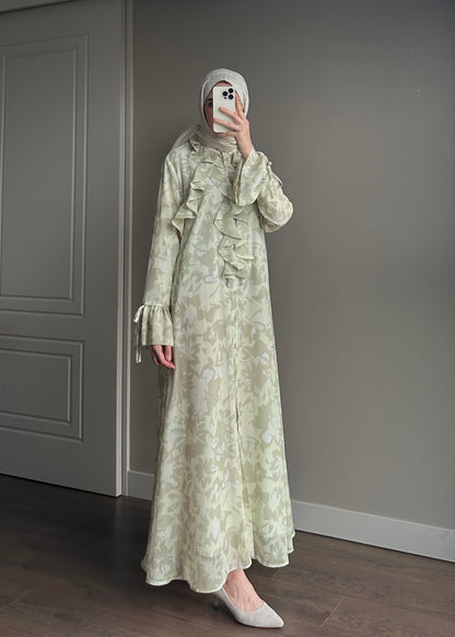 ŞİFON ÇİÇEK DESENLİ ELBİSE YEŞİL