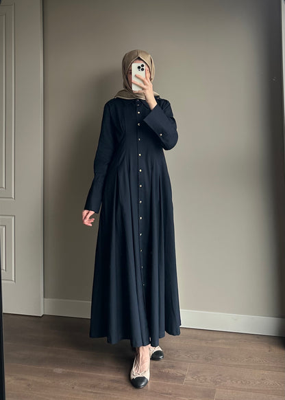 PREMIUM LİKRALI APOLETLİ ELBİSE LACİVERT