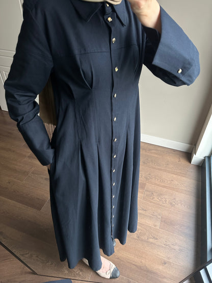 PREMIUM LİKRALI APOLETLİ ELBİSE LACİVERT