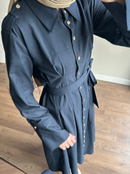 PREMIUM LİKRALI APOLETLİ ELBİSE LACİVERT