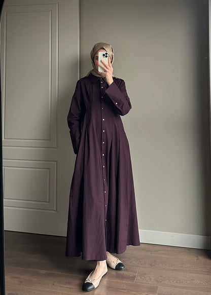 PREMIUM LİKRALI APOLETLİ ELBİSE BORDO