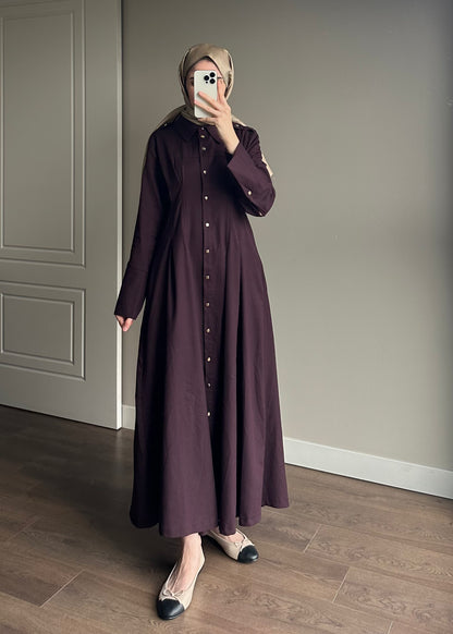 PREMIUM LİKRALI APOLETLİ ELBİSE BORDO