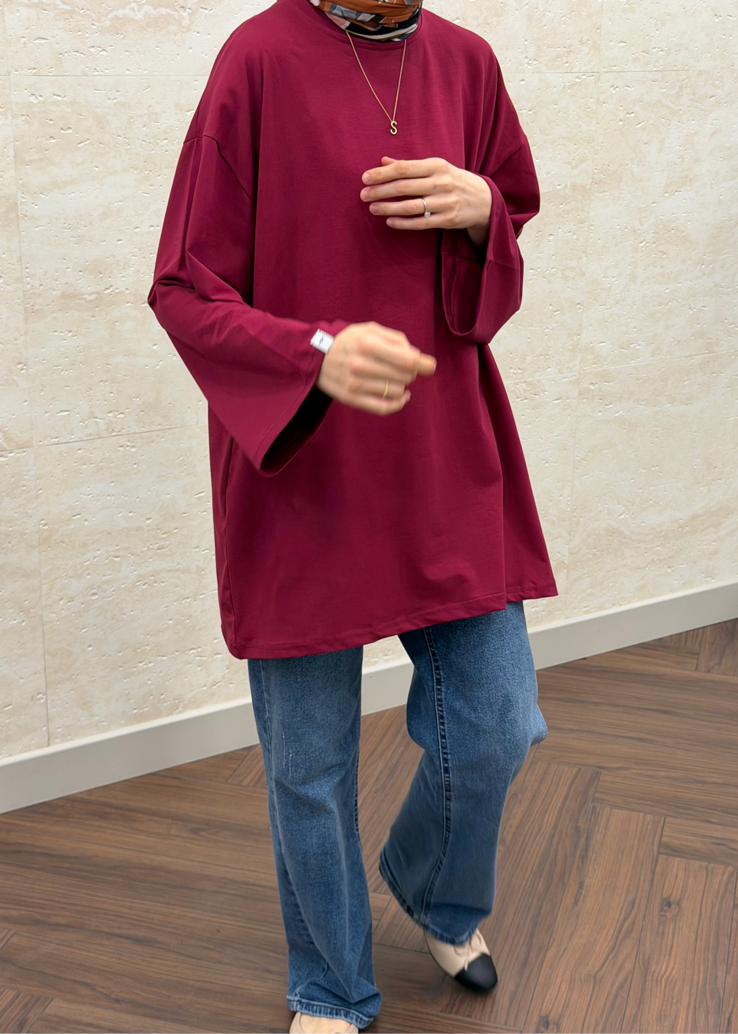 GENİŞ KOL OVERSIZE TUNİK BORDO