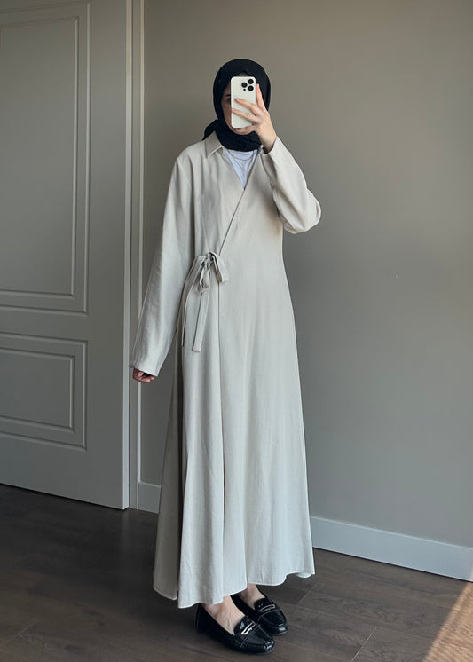 TENSEL KİMONO ELBİSE BEJ