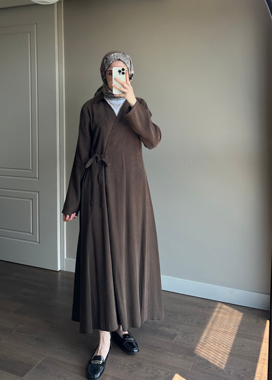 TENSEL KİMONO ELBİSE ACI KAHVE