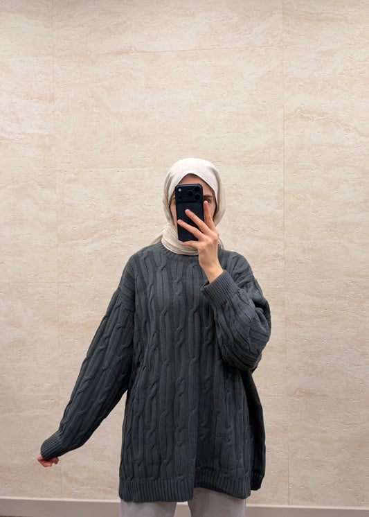 SAÇ ÖRGÜ TRİKO KAZAK FÜME