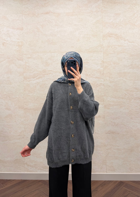 YUMOŞ DÜĞMELİ HIRKA FÜME