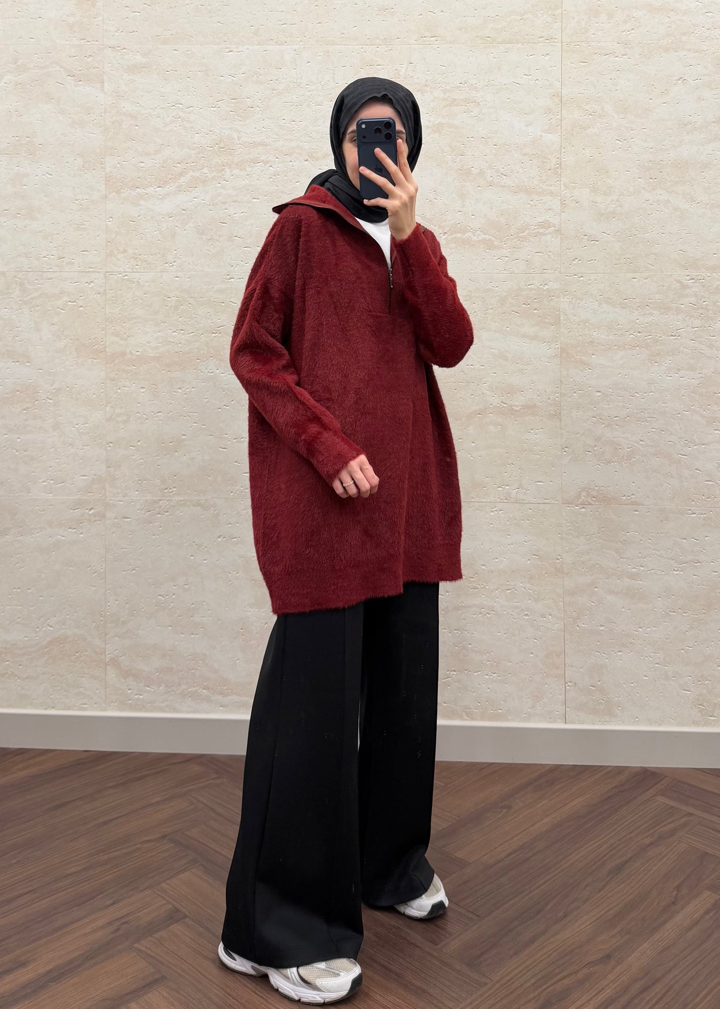 YUMOŞ FERMUARLI YAKA KAZAK BORDO