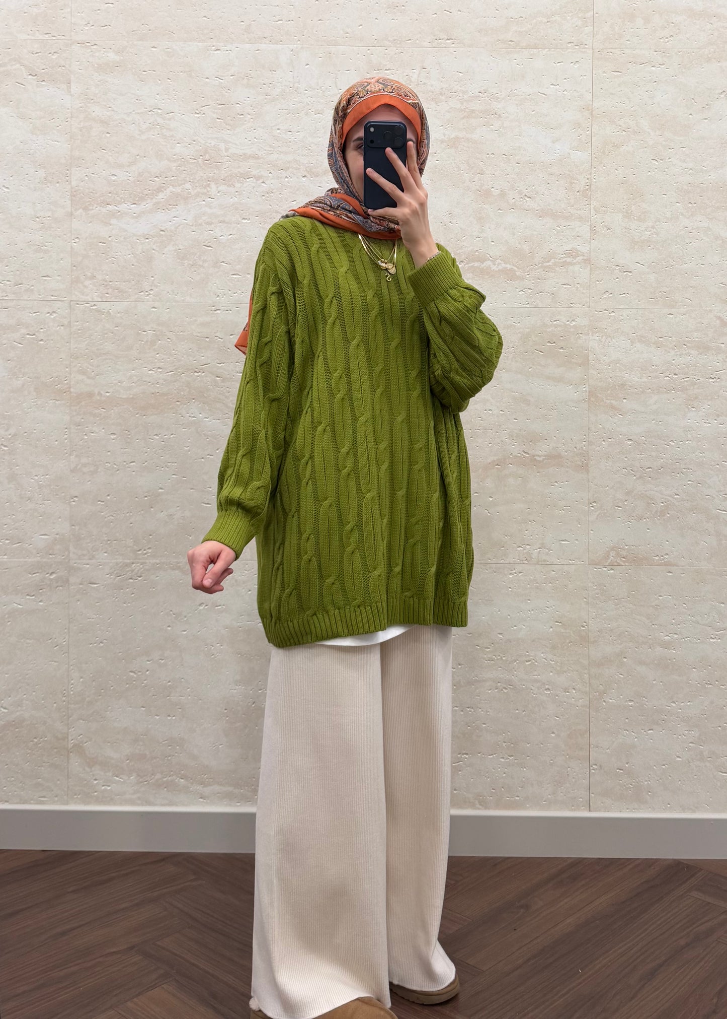 SAÇ ÖRGÜ TRİKO KAZAK YEŞİL