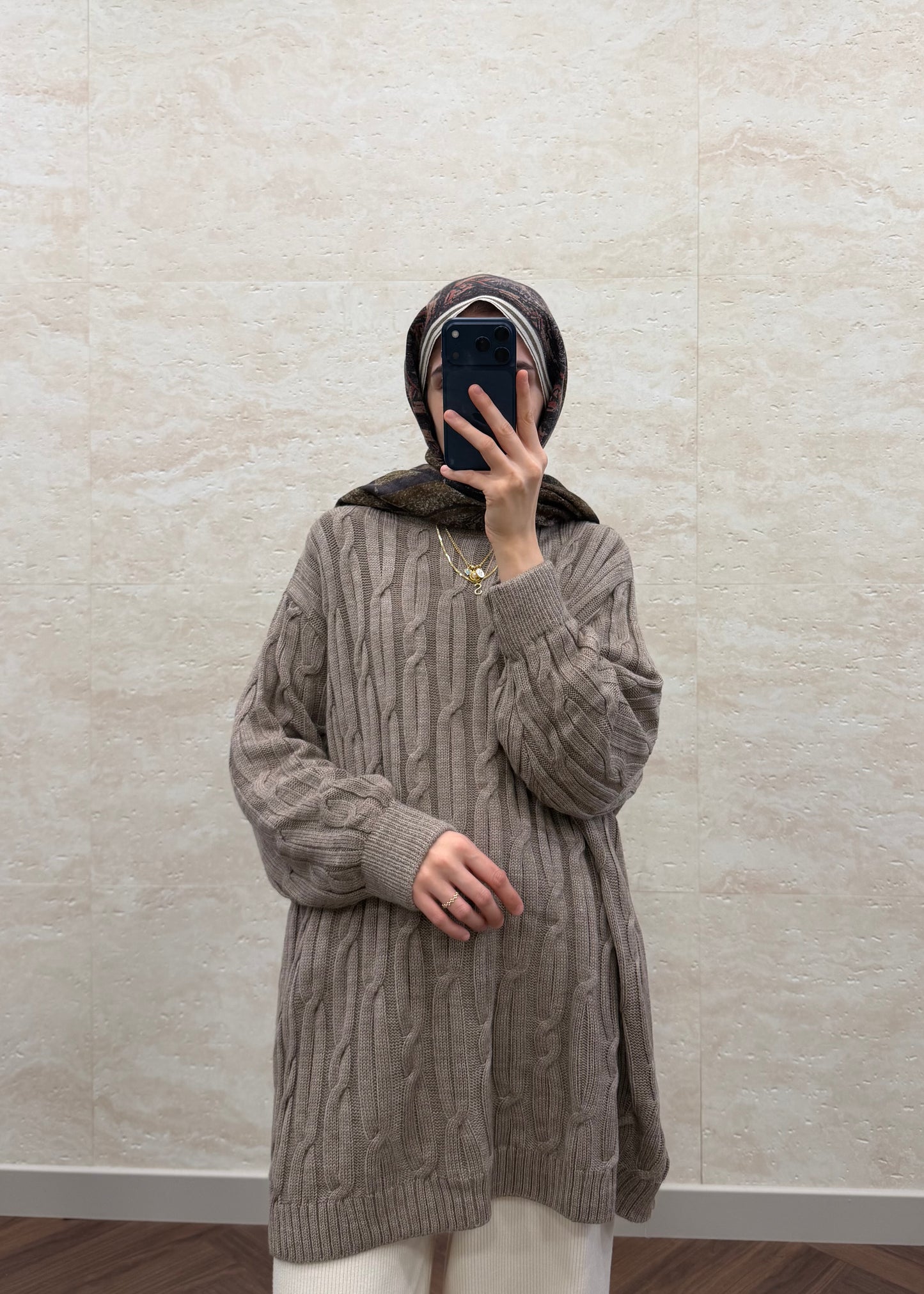 SAÇ ÖRGÜ TRİKO KAZAK VİZON