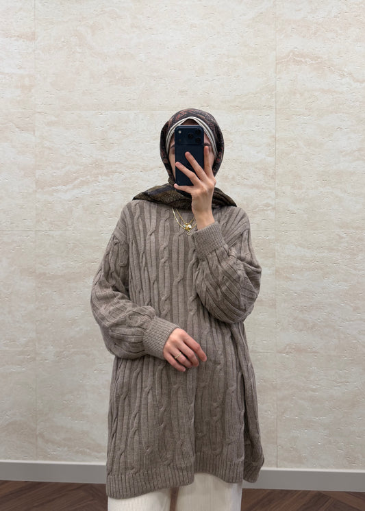 SAÇ ÖRGÜ TRİKO KAZAK VİZON