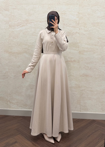 GOLD DÜĞME DETAY LİNDA ELBİSE TAŞ