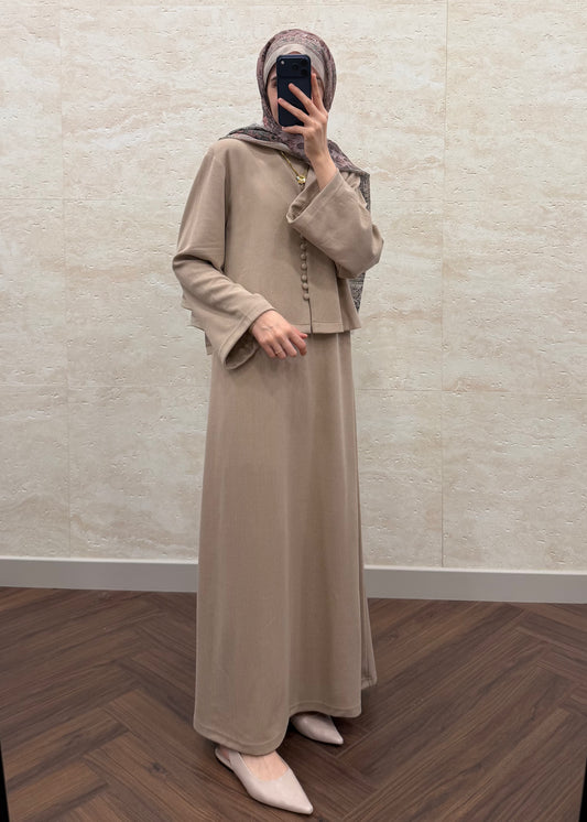 HIRKALI TRİKO ELBİSE VİZON