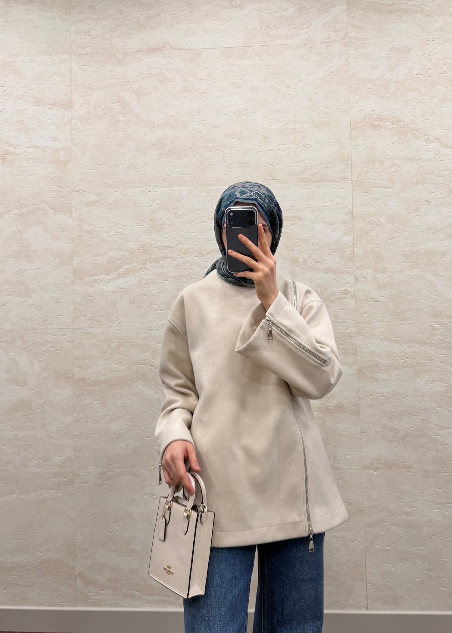 FERMUAR DETAYLI KAŞE SWEATSHIRT TAŞ