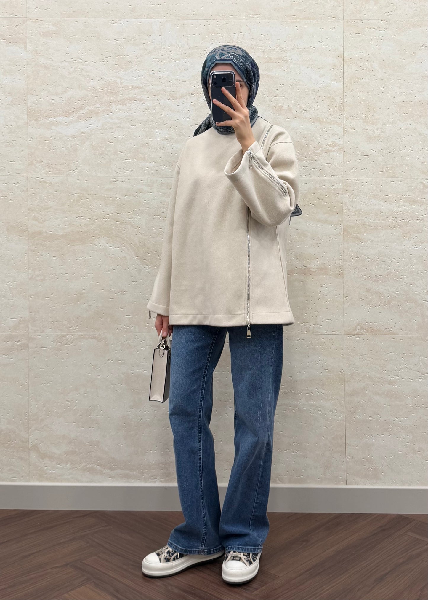 FERMUAR DETAYLI KAŞE SWEATSHIRT TAŞ