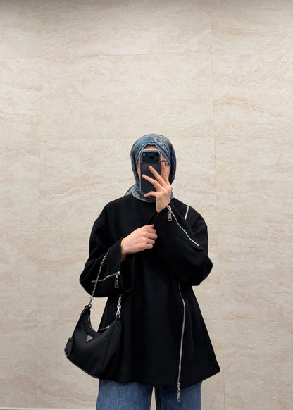 FERMUAR DETAYLI KAŞE SWEATSHIRT SİYAH