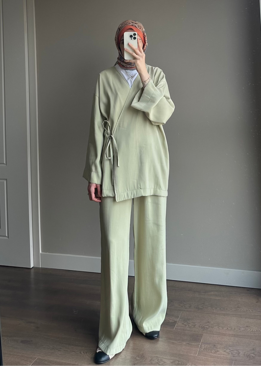 TENSEL KİMONO TAKIM SU YEŞİLİ