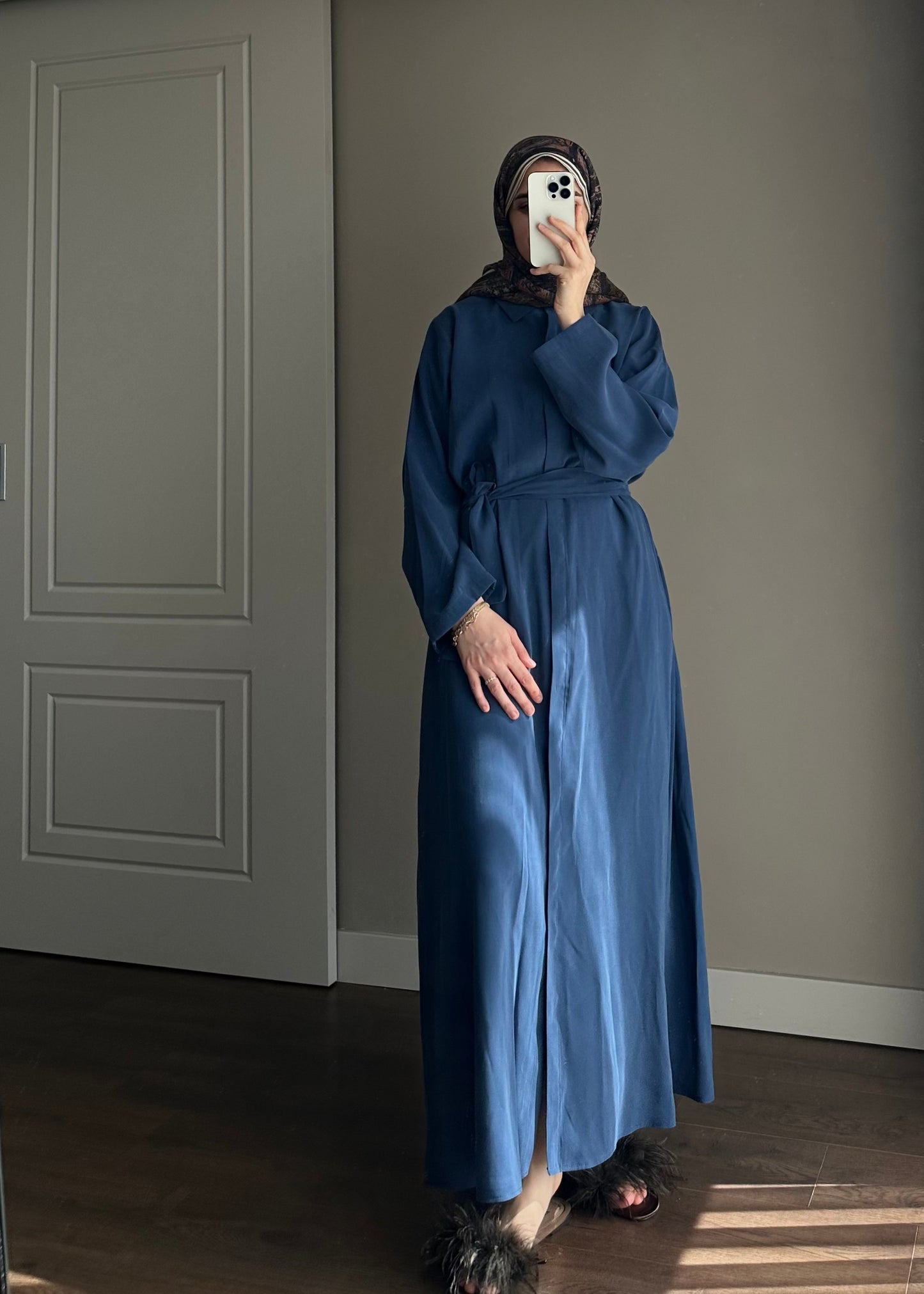 KUŞAKLI GÖMLEK ELBİSE LACİVERT