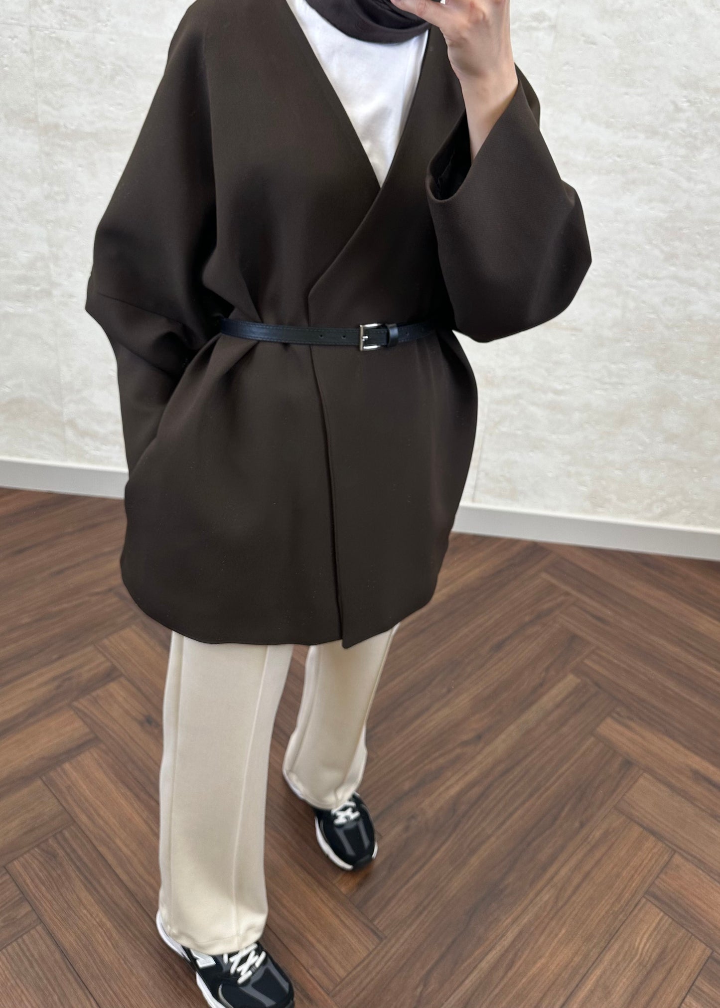 KEMERLİ OVERSIZE ASTARLI CEKET ACI KAHVE