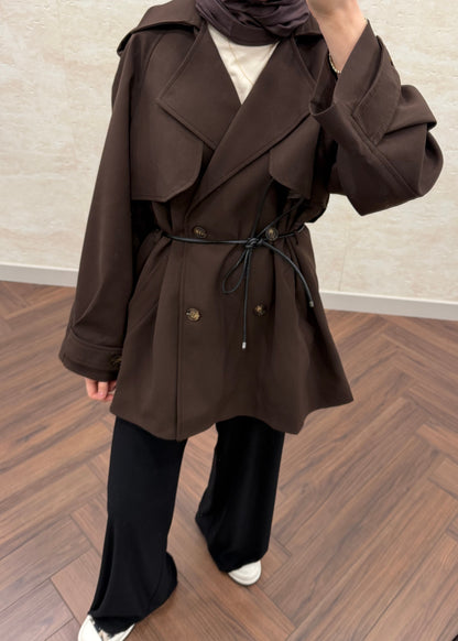 DERİ KEMERLİ OVERSIZE TRENÇKOT ACI KAHVE
