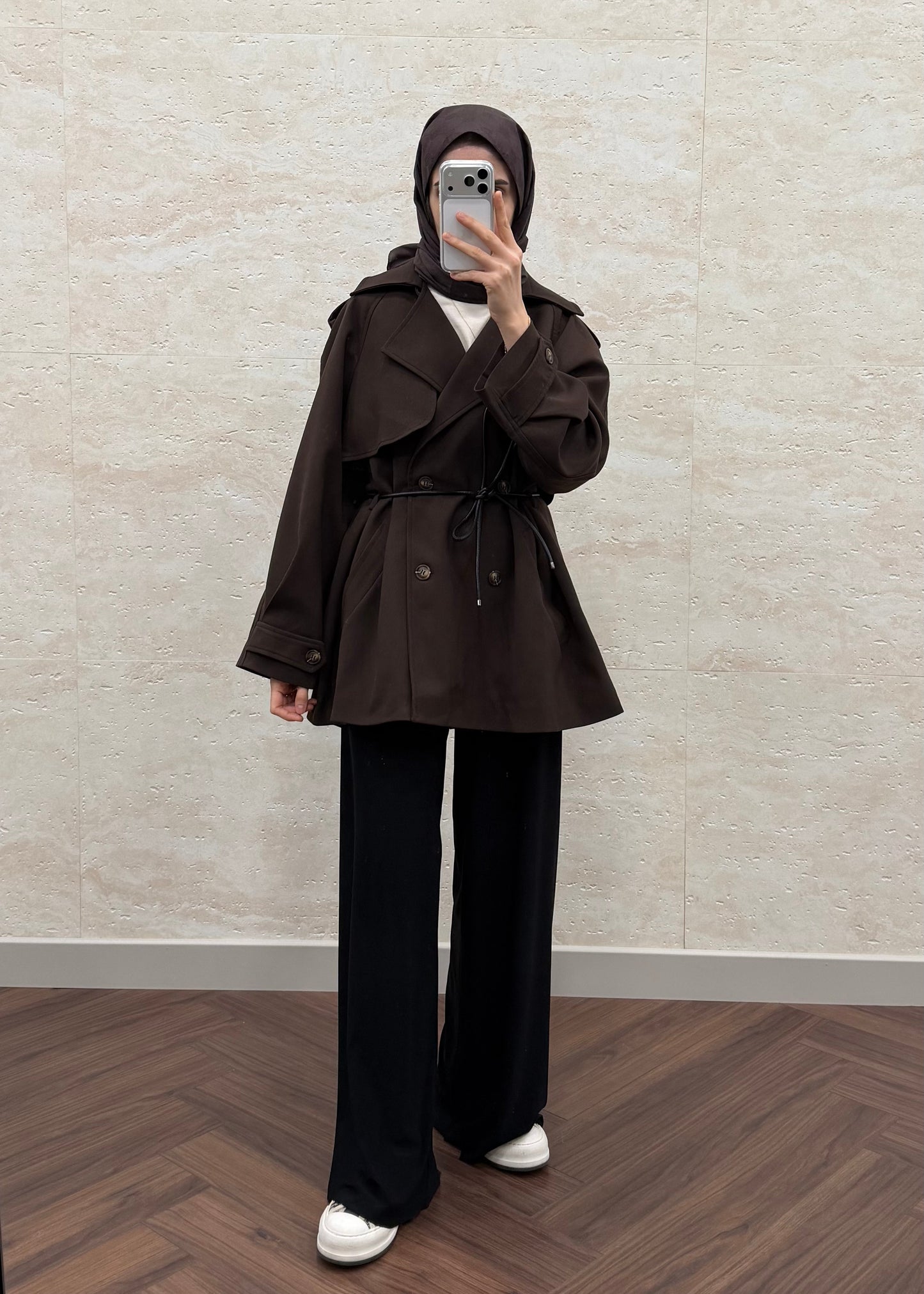 DERİ KEMERLİ OVERSIZE TRENÇKOT ACI KAHVE