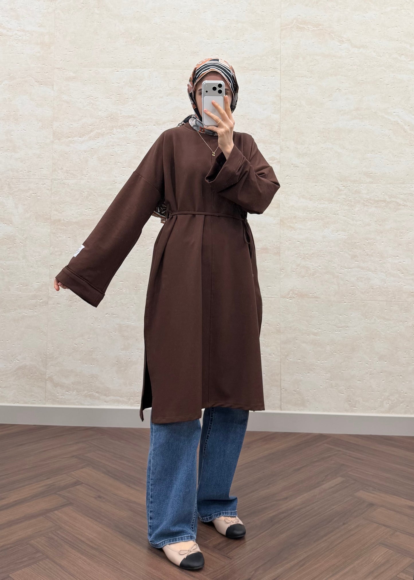 BASIC OVERSIZE UZUN TUNİK KAHVE