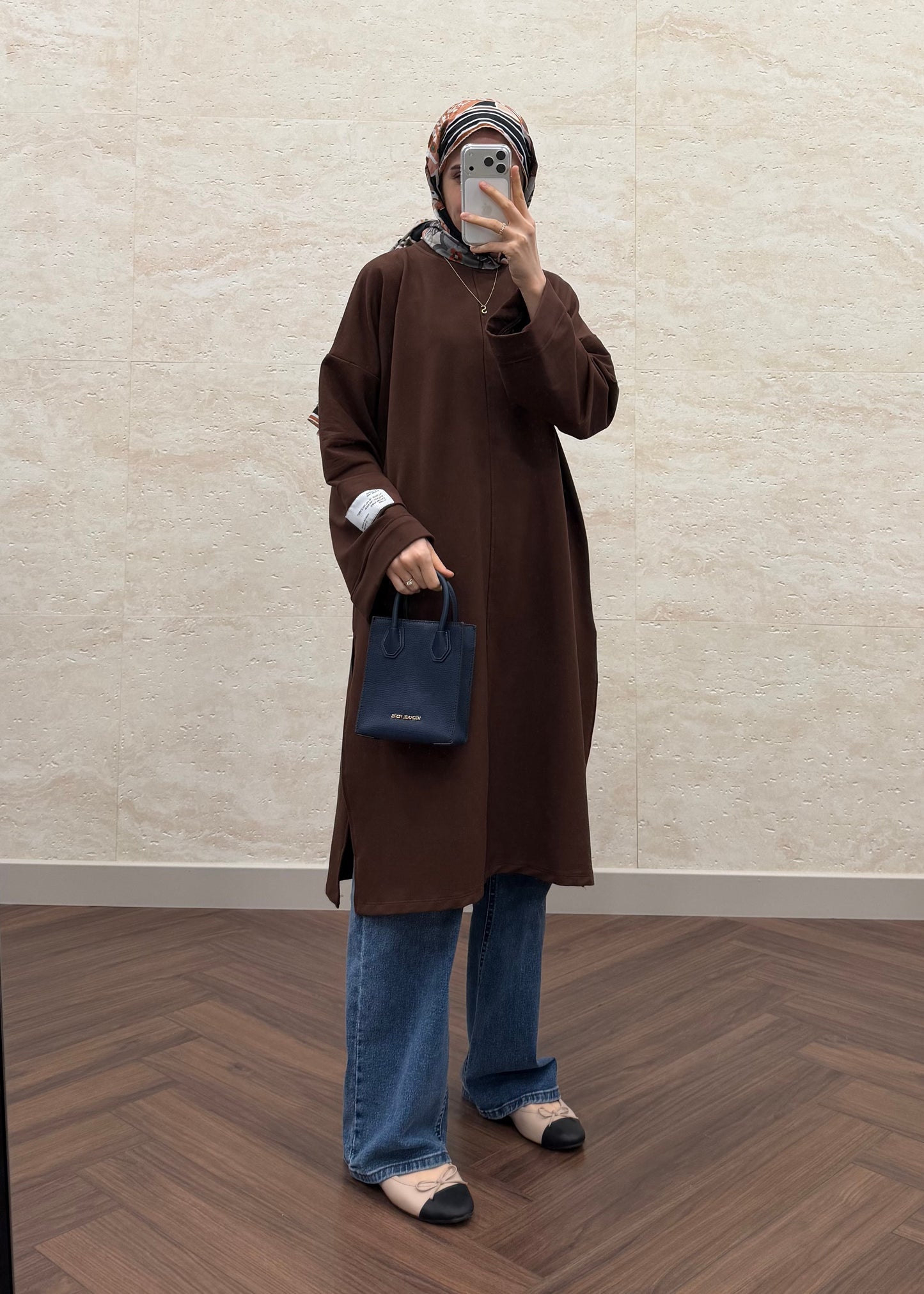 BASIC OVERSIZE UZUN TUNİK KAHVE