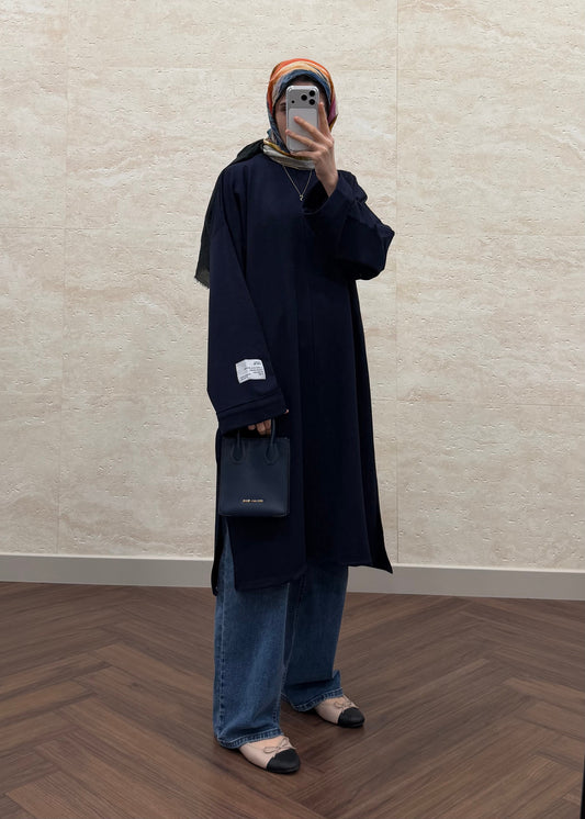 BASIC OVERSIZE UZUN TUNİK LACİVERT